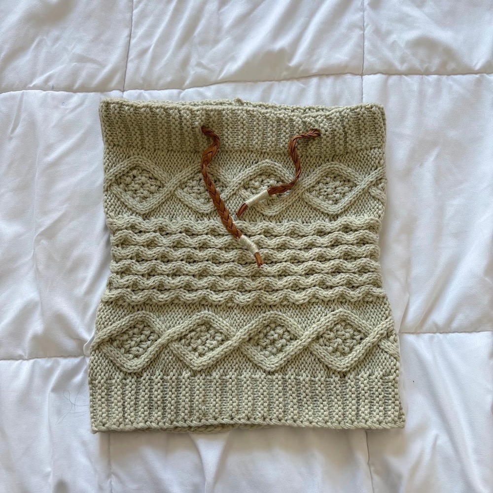 Jazzed Up Beige Cable Knit Neck Warmer Gaiter Braided Drawstring Winter Fall